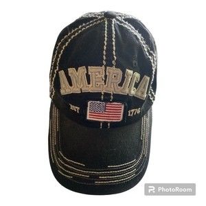 KBETHOS American Flag Americana Black Distressed Ball Cap Hat